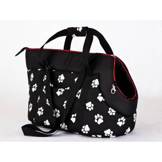 Kelioninis krepšys šunims juodas su pėdutėmis
