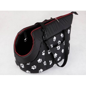 Kelioninis krepšys šunims juodas su pėdutėmis