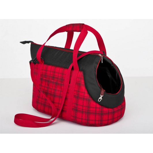 Kelioninis krepšys šunims raudonas su langeliais Kelioniniai krepšiai 