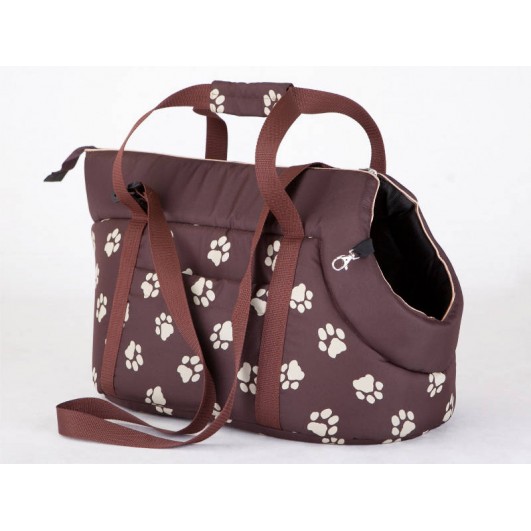 Kelioninis krepšys šunims rudas su pėdutėmis Kelioniniai krepšiai 