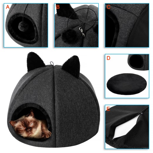 Kitty Head namelis katėms. Juodas